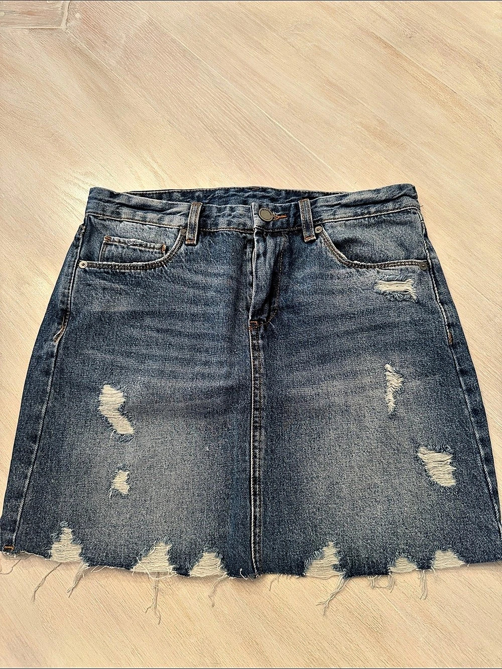 Blank NYC Distressed Denim Mini Skirt Size 27